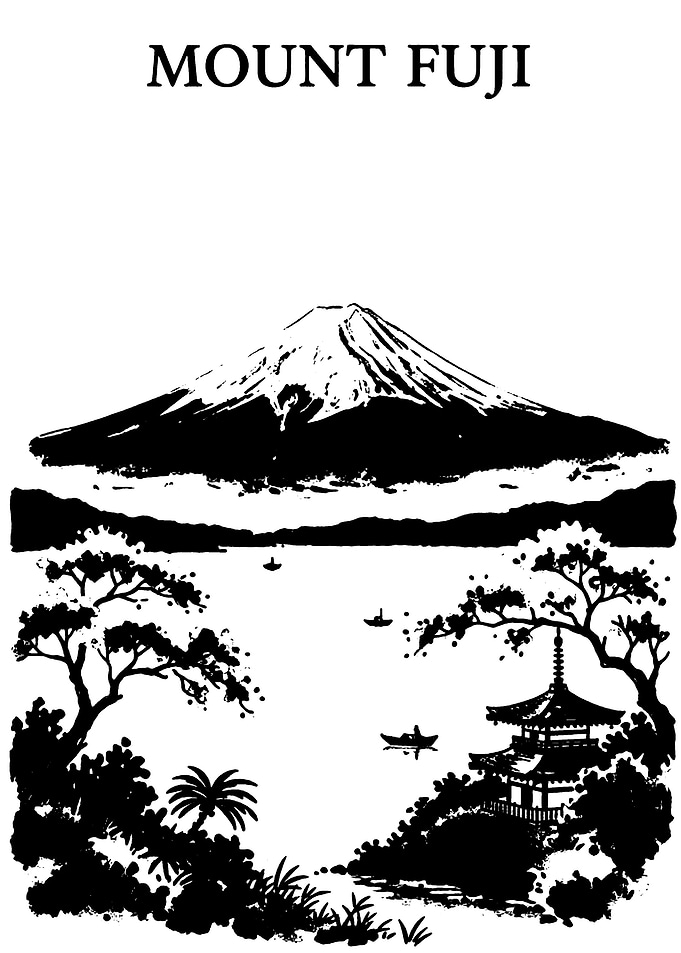 Mount Fuji Black and White Landscape