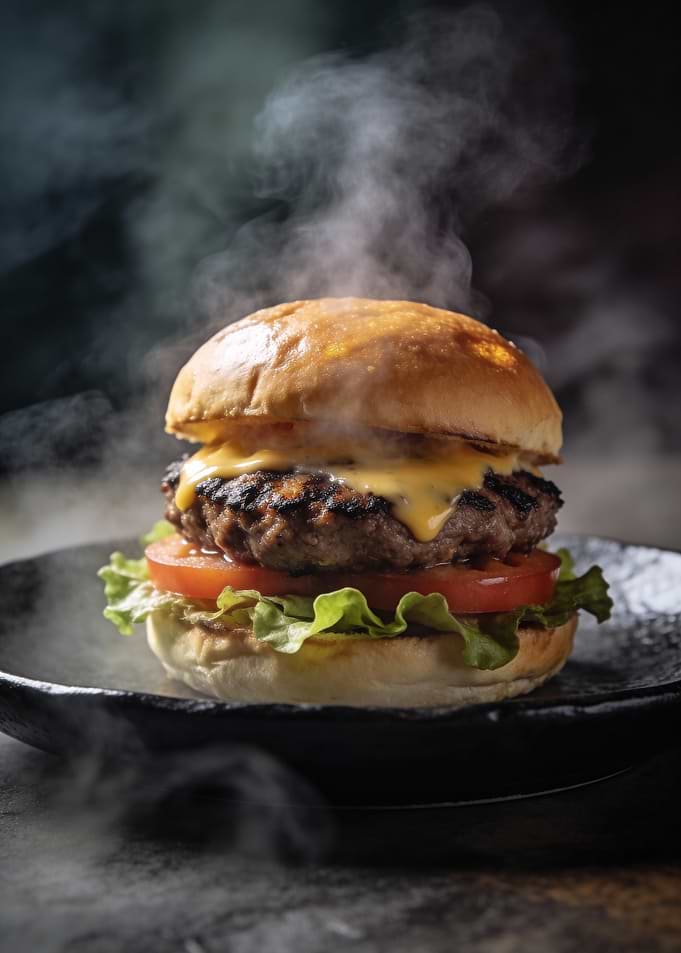 Steaming Cheeseburger on a Plate