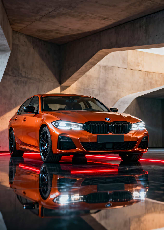 Orange BMW in Modern Setting
