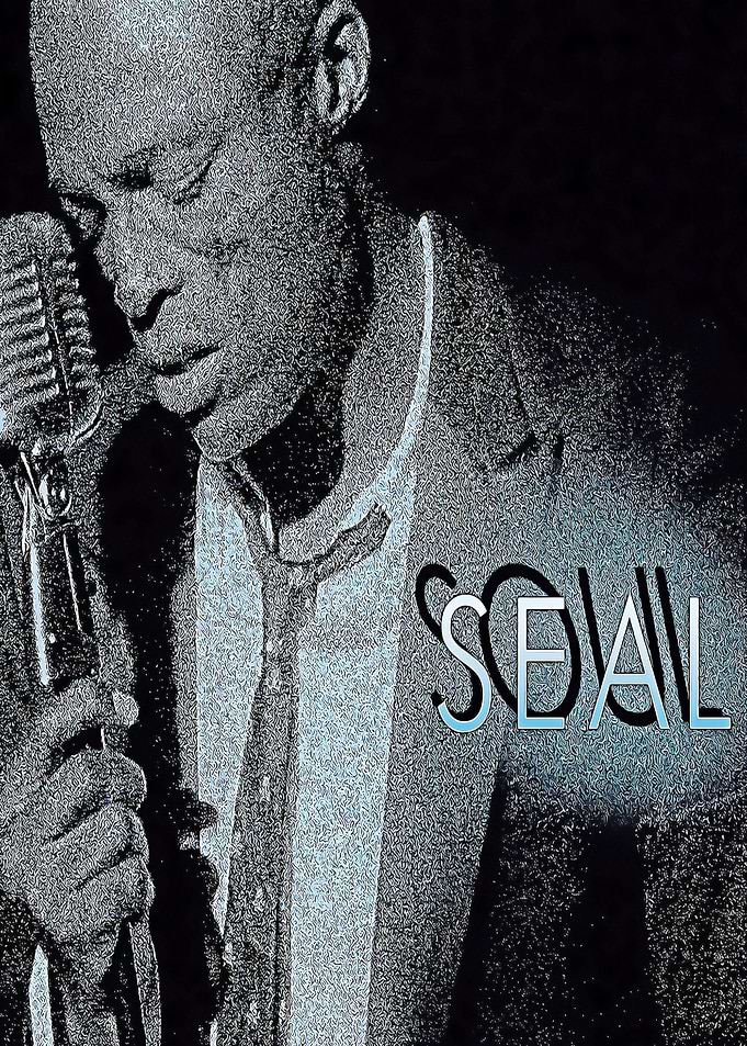 Seal performing with microphone, digital art