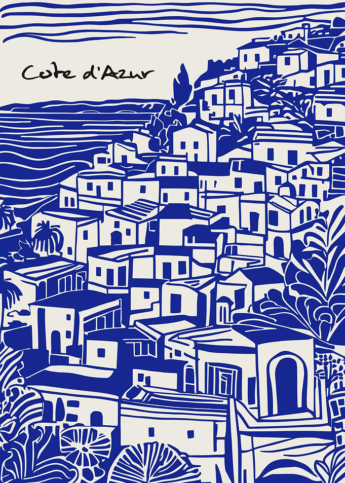 Côte d'Azur Coastal Village Illustration