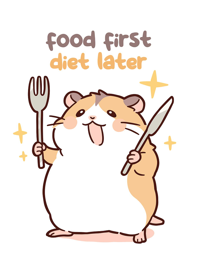 Cute Hamster with Cutlery Cartoon