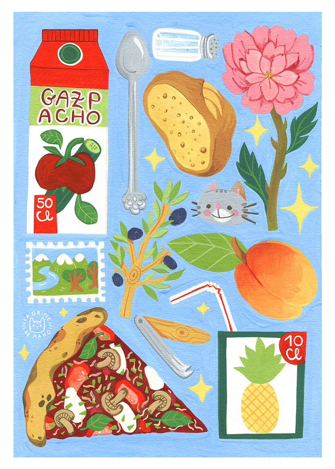 Whimsical Food and Object Collage