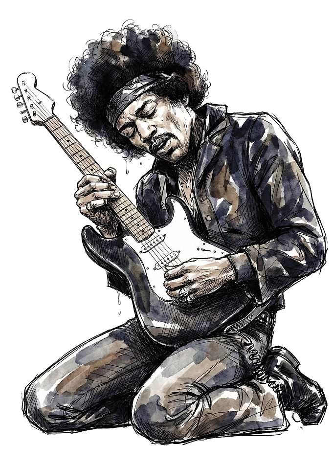 Jimi Hendrix playing guitar illustration