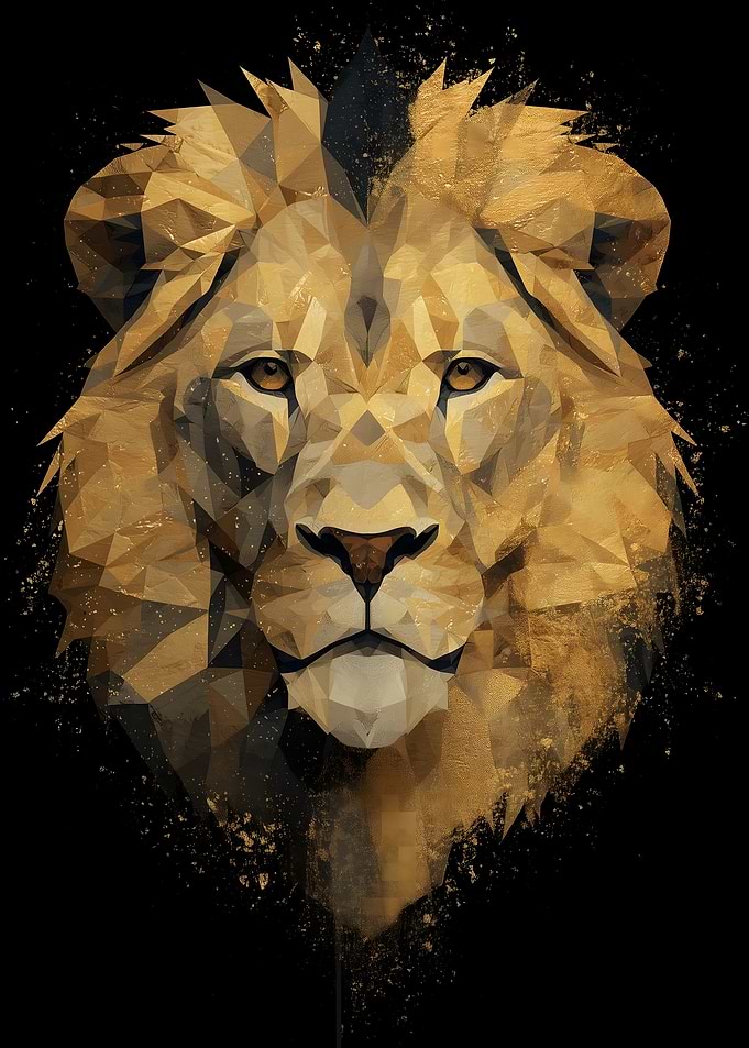 Geometric Golden Lion Head Portrait