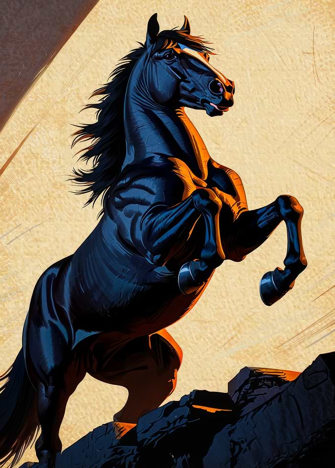 Rearing Black Horse Illustration