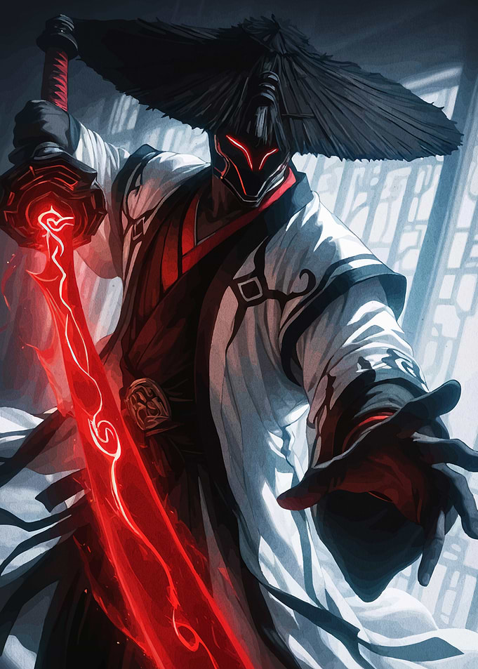 Masked Warrior with Glowing Red Sword