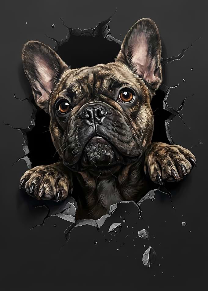 French Bulldog Breaking Through Wall Art