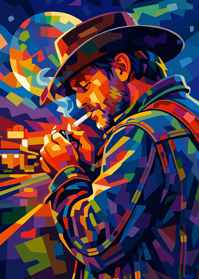 Colorful Cowboy Lighting Cigarette Art