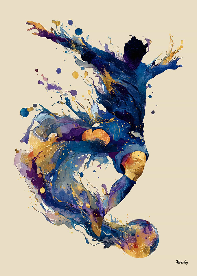Abstract Fluid Ink Soccer Player – Expressive Motion Art