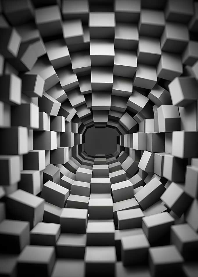 Abstract Tunnel of Gray Cubes