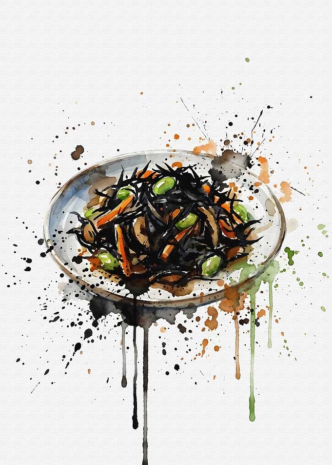 Watercolor Japanese Hijiki Salad Illustration