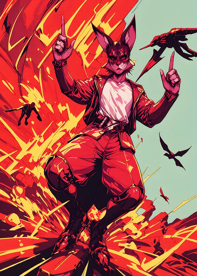 Anthropomorphic Rabbit in Red Suit
