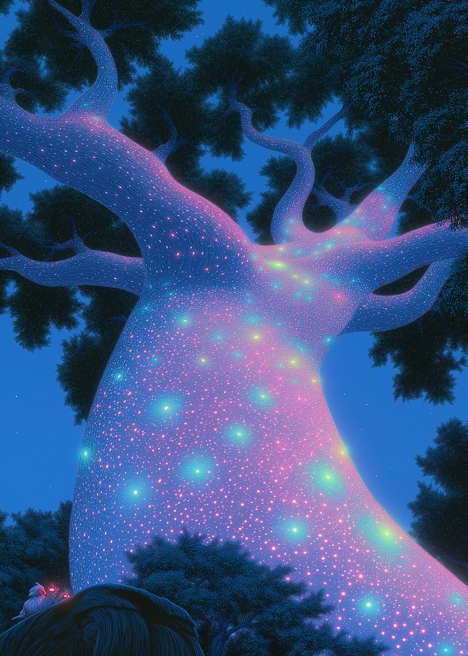 Glowing Tree at Night