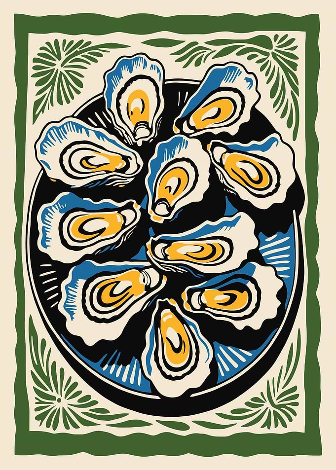 Oysters on Plate Illustration