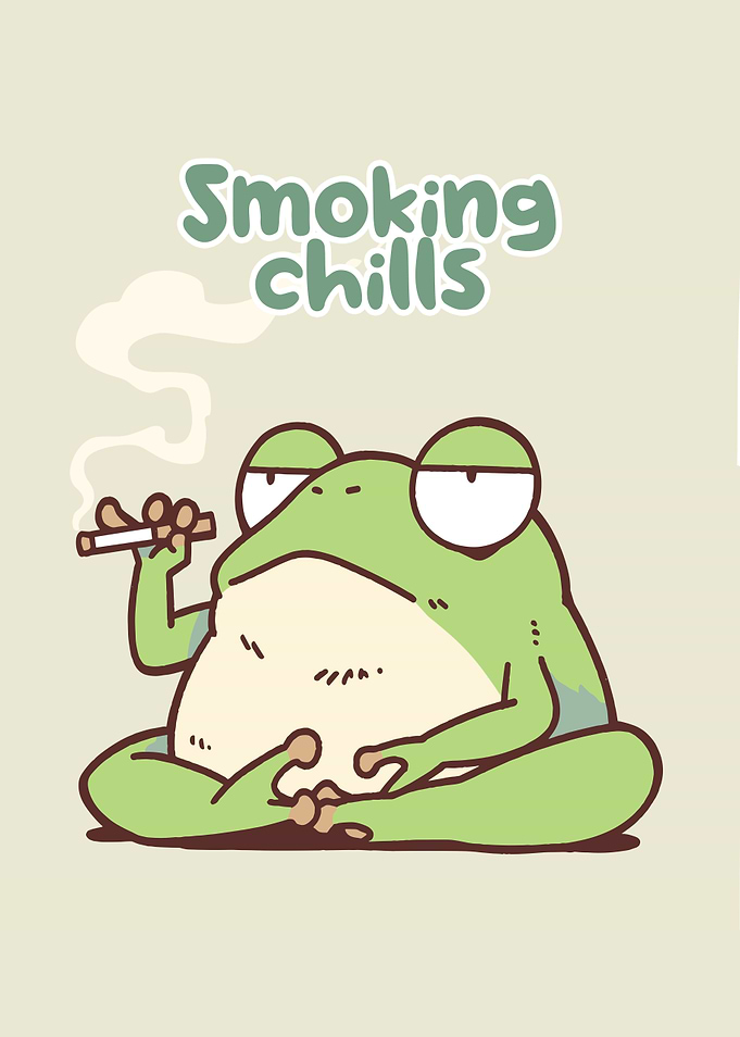 Smoking Chills Frog Cartoon Illustration