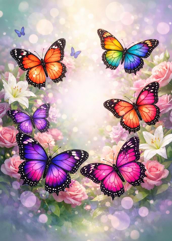 Colorful Butterflies and Floral Arrangement