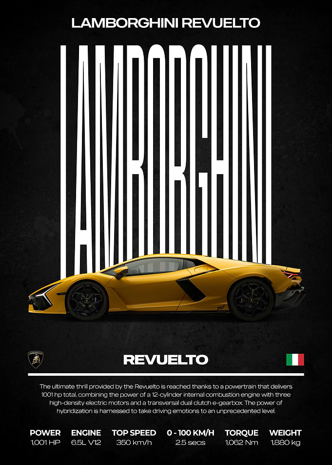 Lamborghini Revuelto Yellow Car Poster