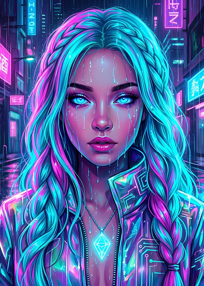 Cyberpunk Girl in Rainy Neon Cityscape