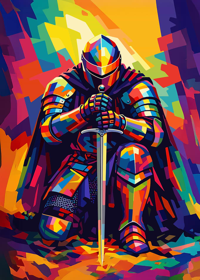 Colorful Knight with Sword Digital Art