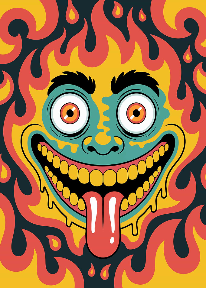 Psychedelic Flaming Face Illustration