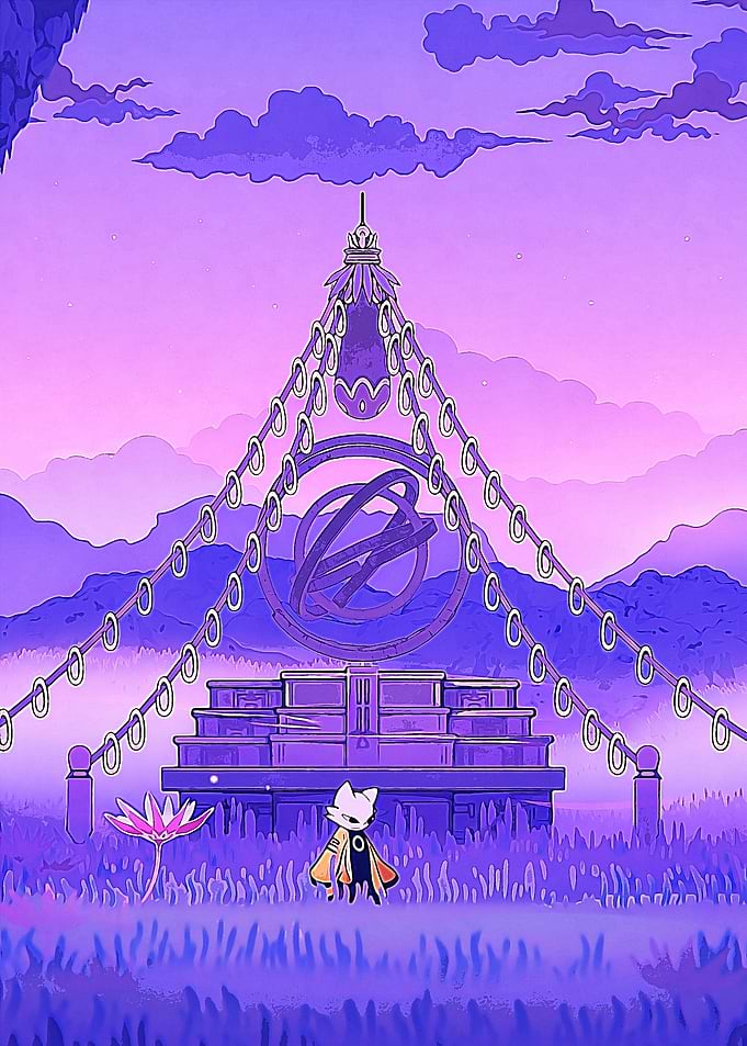 Purple Landscape with Fox Character