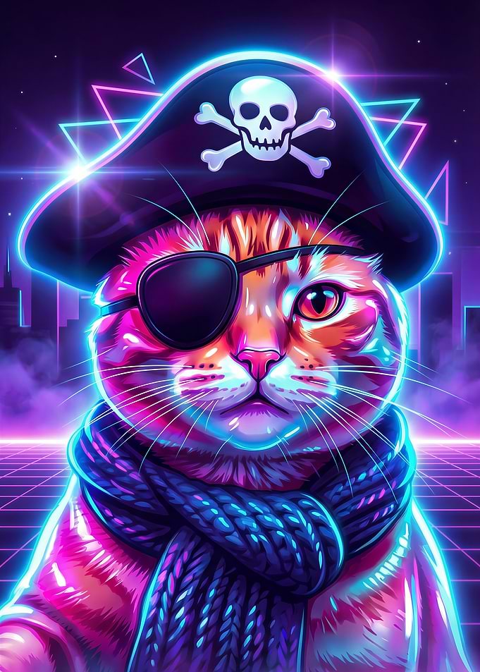 Cyberpunk Pirate Cat Portrait