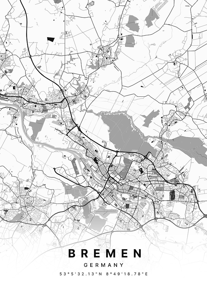 Bremen Germany White Map