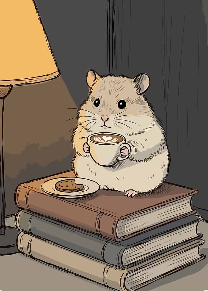 Hamster with Coffee and Cookie Art