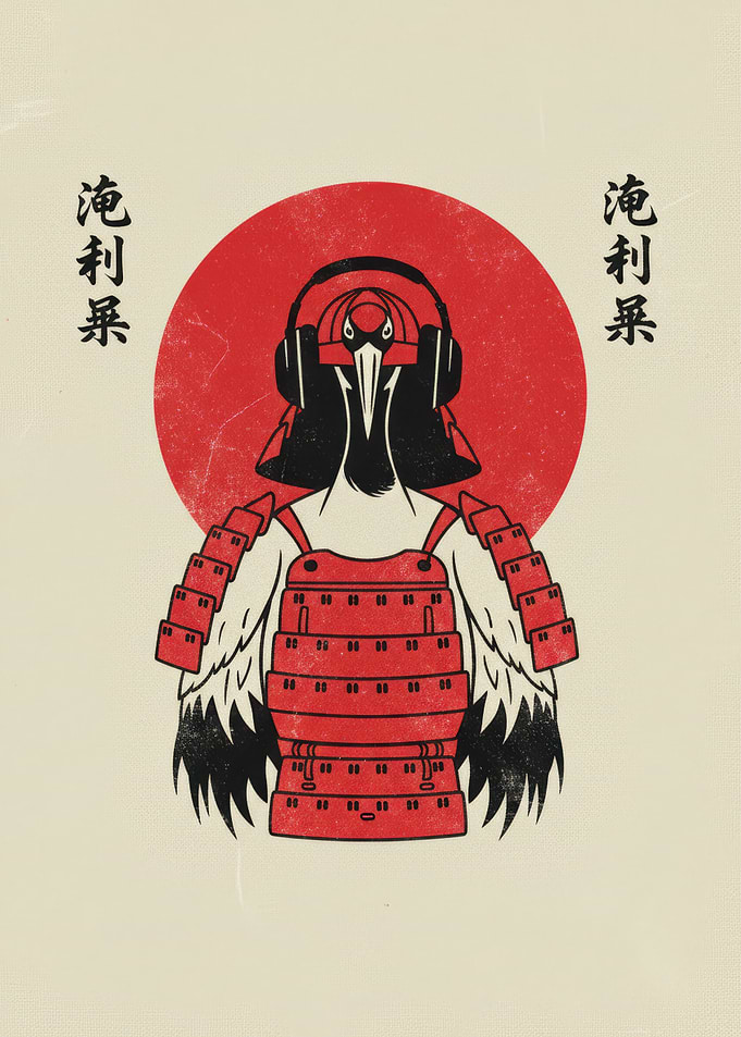 Crane Samurai with Headphones