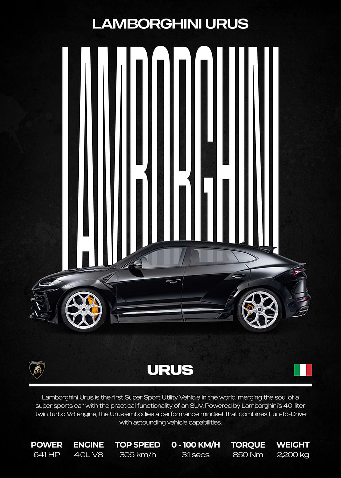 Lamborghini Urus Black Car Poster