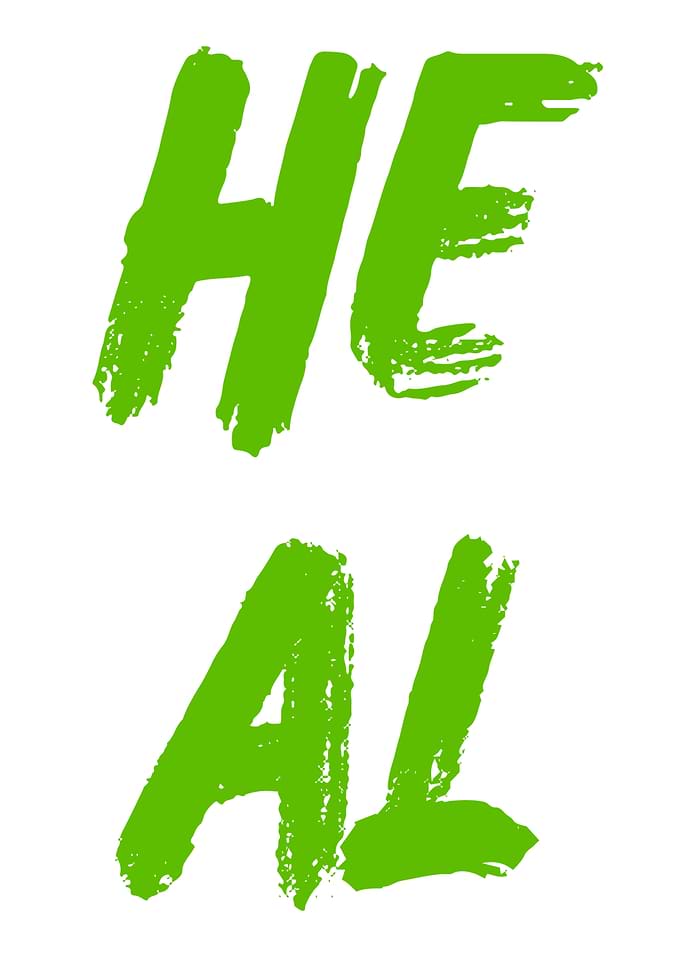 Green 'HEAL' Brushstroke Text
