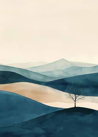 Watercolor Landscape with Tree