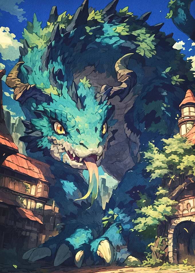 Fantasy Dragon in a Village