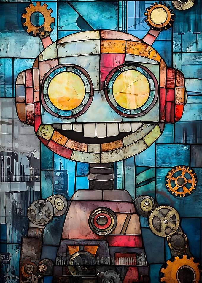 Stained Glass Robot with Gears