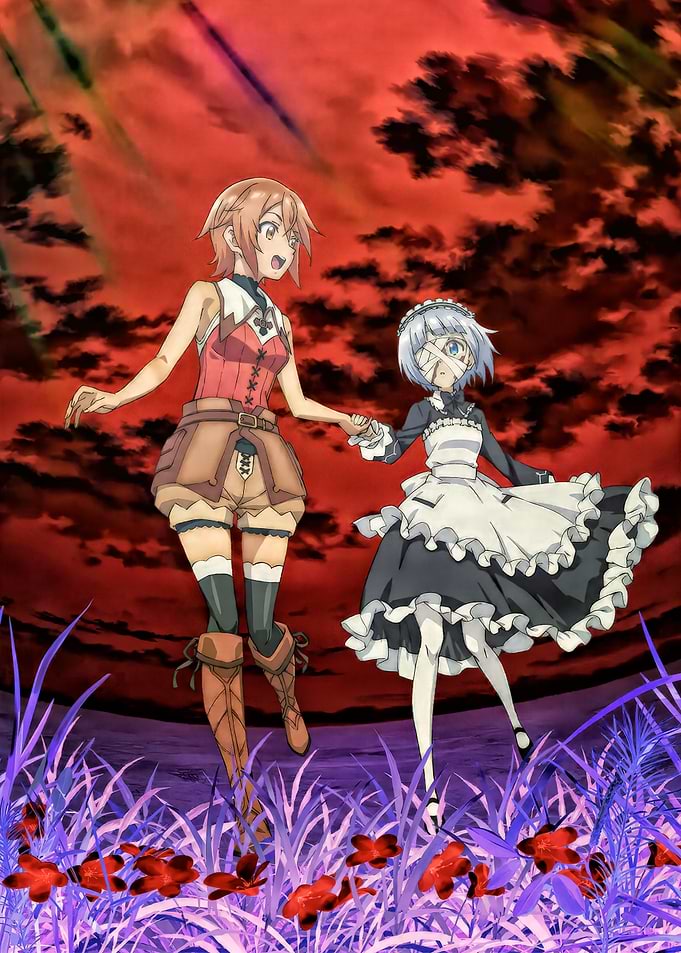 Anime Girls Holding Hands in Field