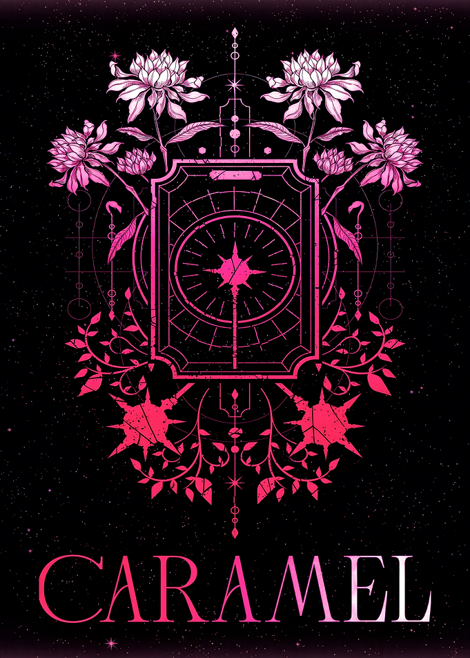 Floral Emblem with 'Caramel' Text
