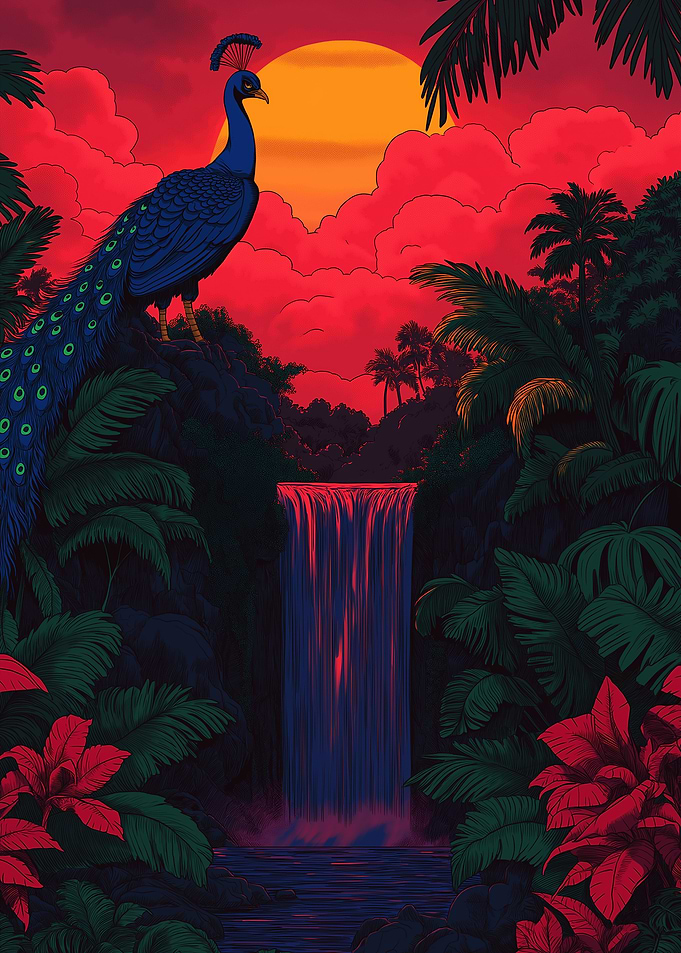 Peacock in Tropical Paradise