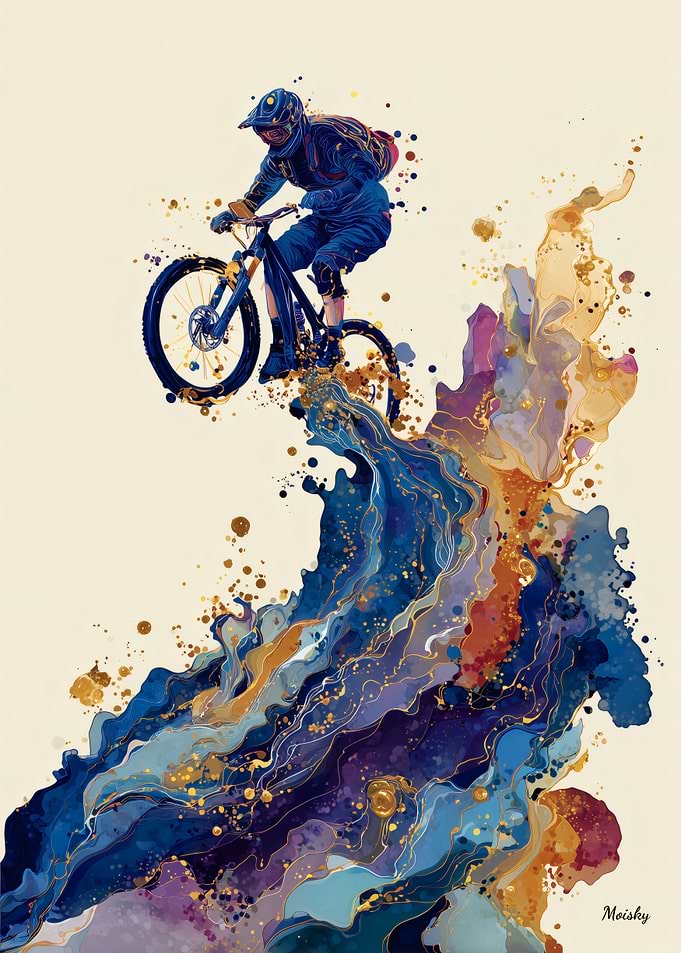 Abstract Fluid Ink Mountain Bike Rider – Dynamic Motion Art