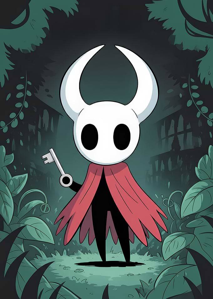 Hollow Knight with Key in Forest