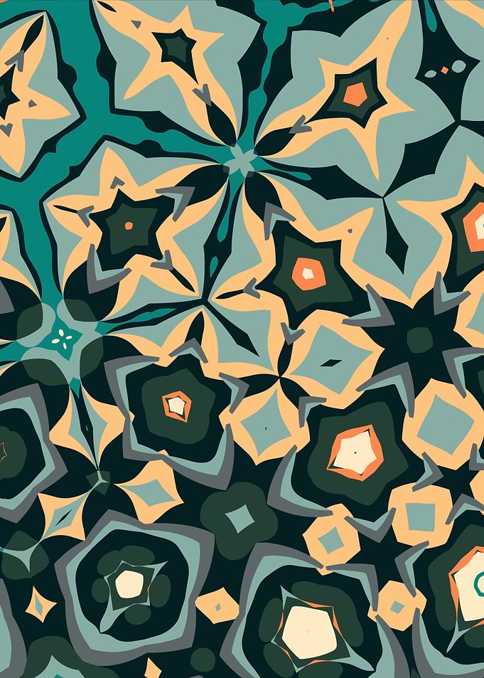 Abstract Floral Pattern in Teal and Beige