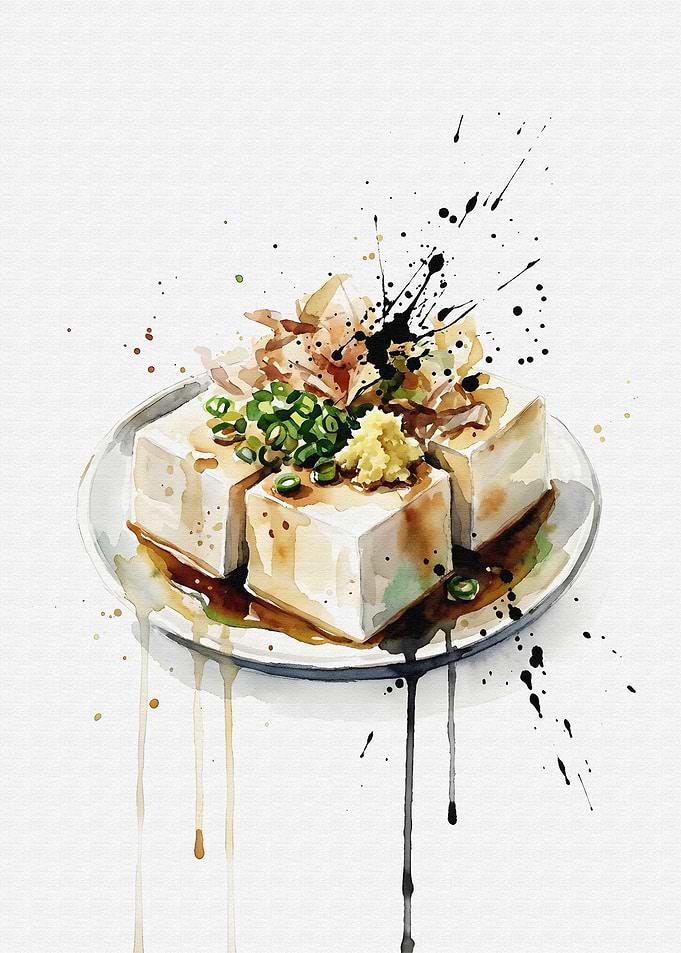 Watercolor Hiyayakko Japanese Food