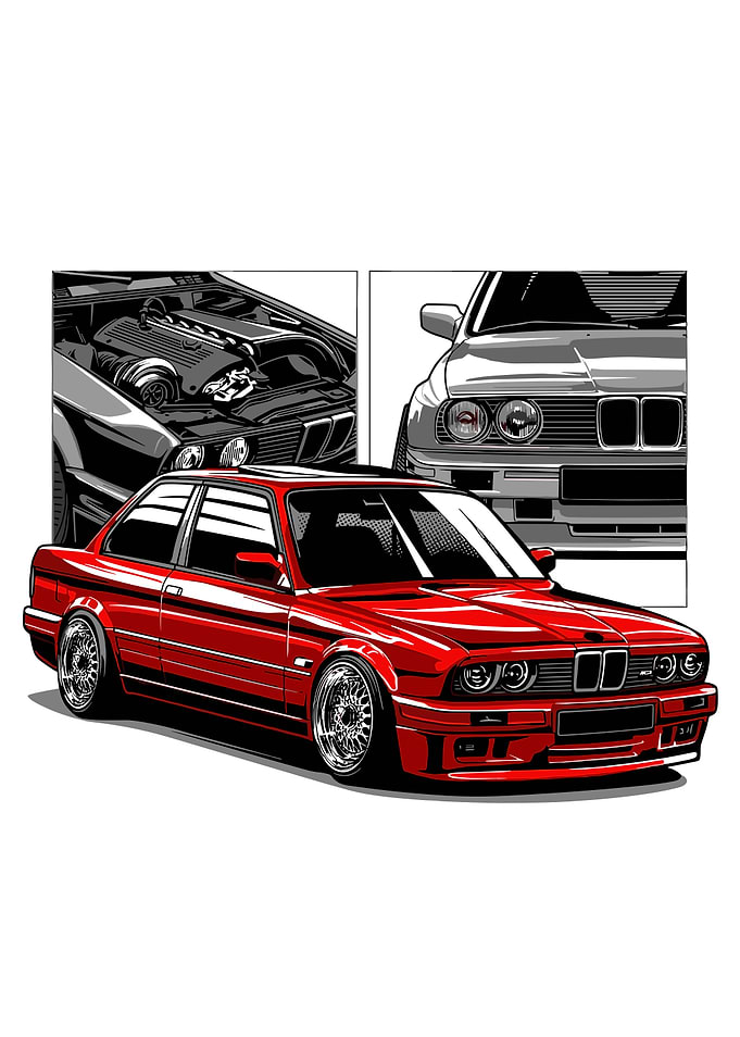 Red BMW E30 Illustration