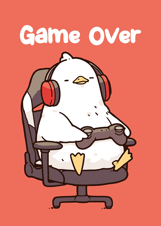 Cartoon Duck Gamer Game Over