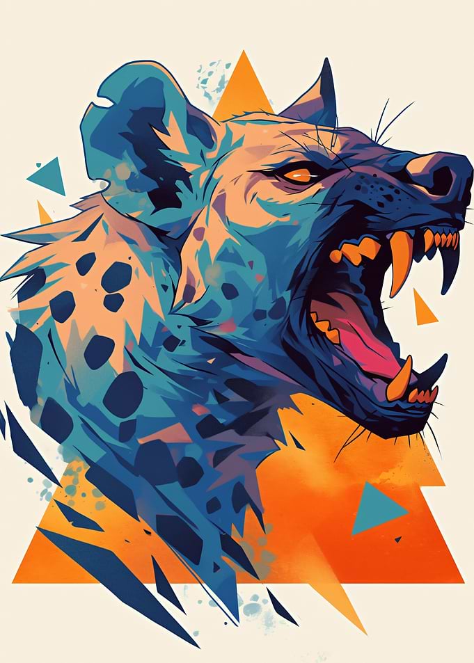 Colorful Hyena Illustration with Geometric Shapes