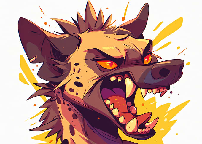 Cartoon Hyena Portrait with Angry Expression