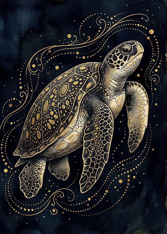 Elegant Sea Turtle with Golden Accents