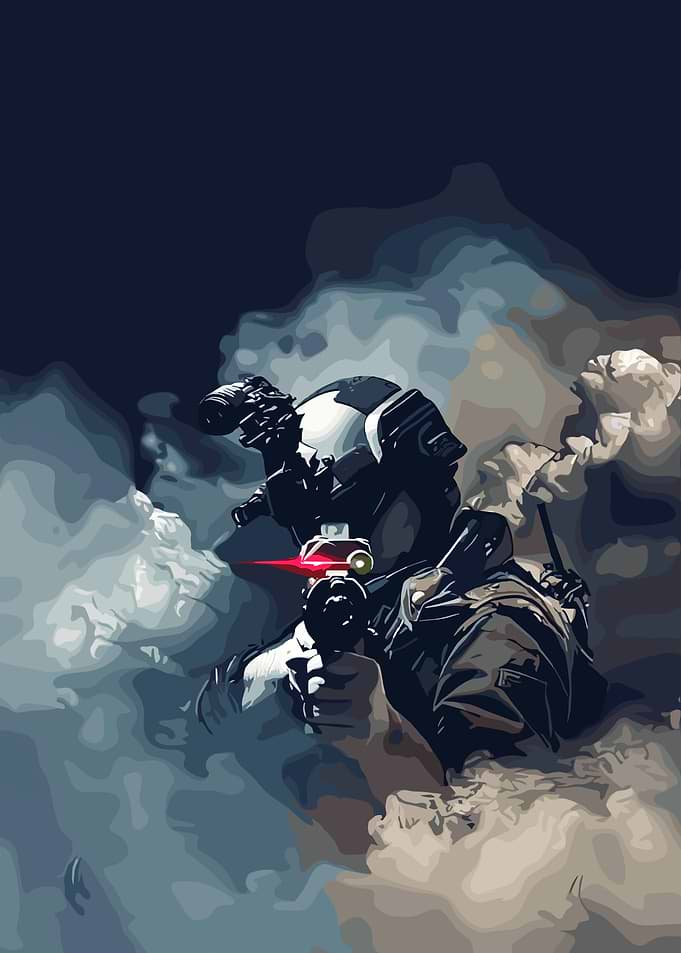 Soldier in Smoke with Laser Sight