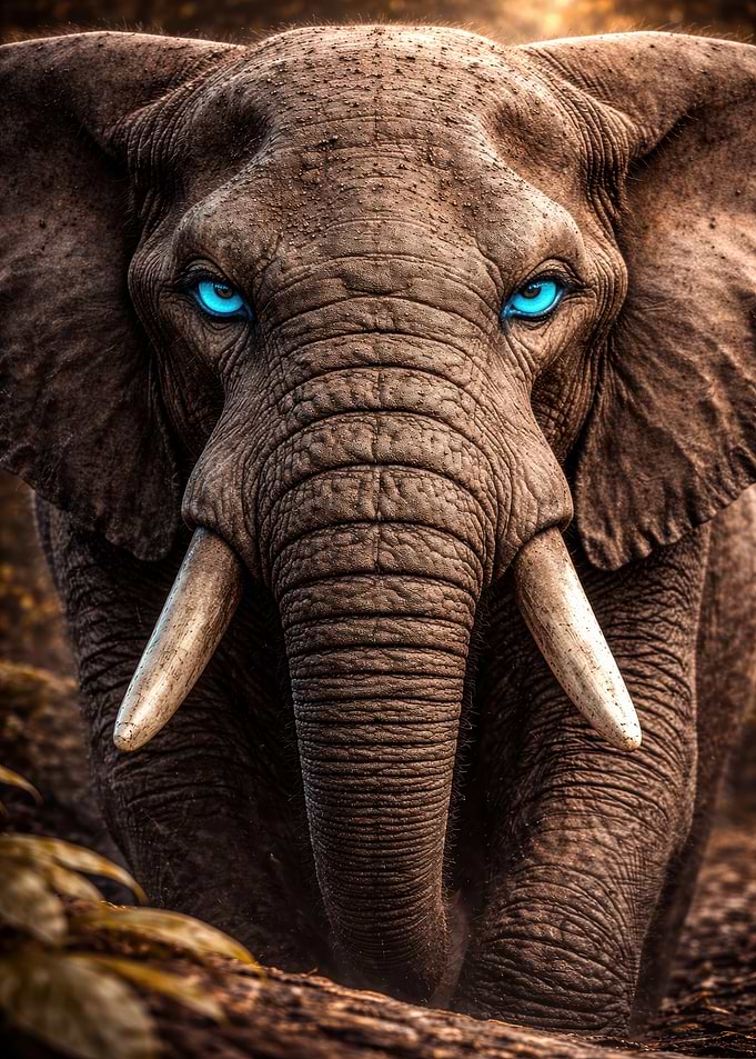 Elephant with striking blue eyes portrait