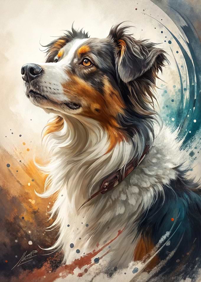 Watercolor Portrait of an Australian Shepherd